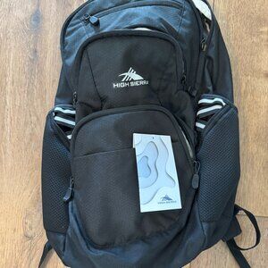 HIGH SIERRA SWOOP SG BLACK BACKPACK A tower of external pockets -Reflective NEW